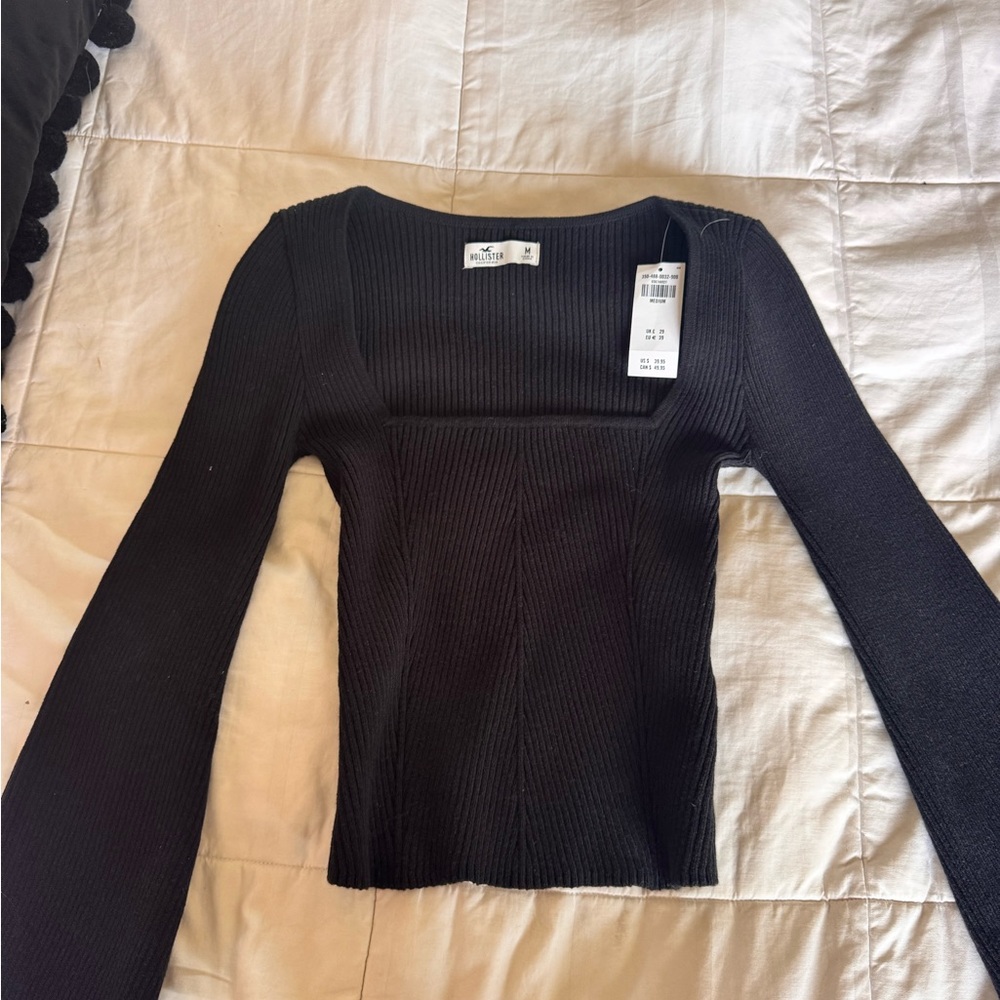 New Hollister Charcoal Ribbed Knit Top